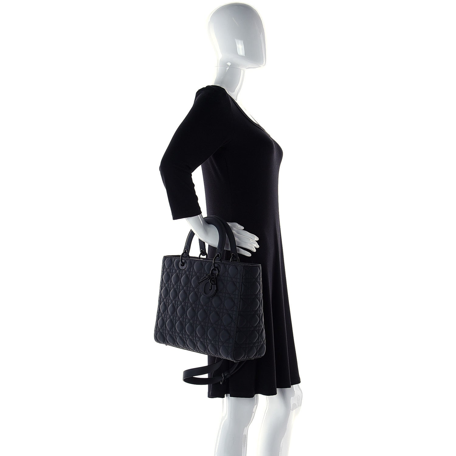 Christian Dior Ultra Matte Calfskin Cannage Large Lady Dior Black 3 of 12