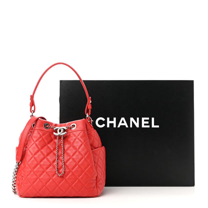 Chanel Lambskin Quilted Small CC Chain Drawstring Bucket Bag Red 12 of 12