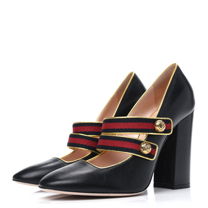 Gucci Calfskin Carly Mary Jane Web Pumps 40 Black 3 of 17