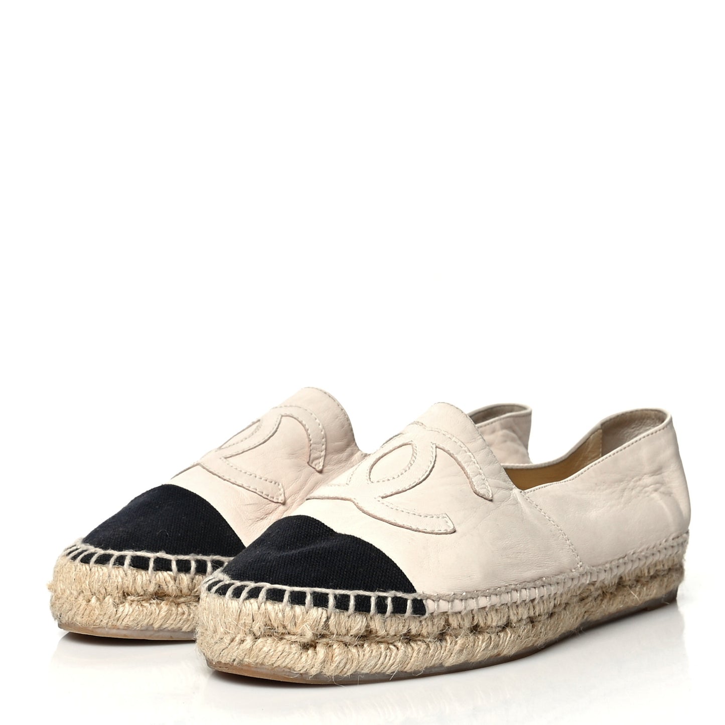 Calfskin Grosgrain CC Espadrilles 40 Ivory Black