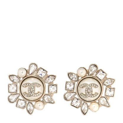 Chanel Pearl Crystal CC Round Earrings Gold 1 of 5