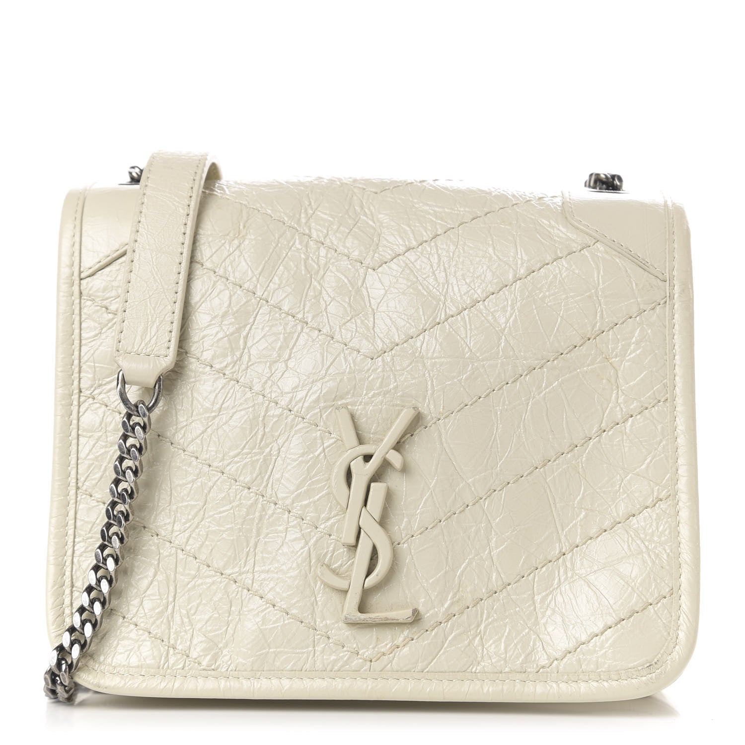 Saint Laurent Crinkled Calfskin Matelasse Monogram Niki Chain Wallet Crema Soft 1 of 9