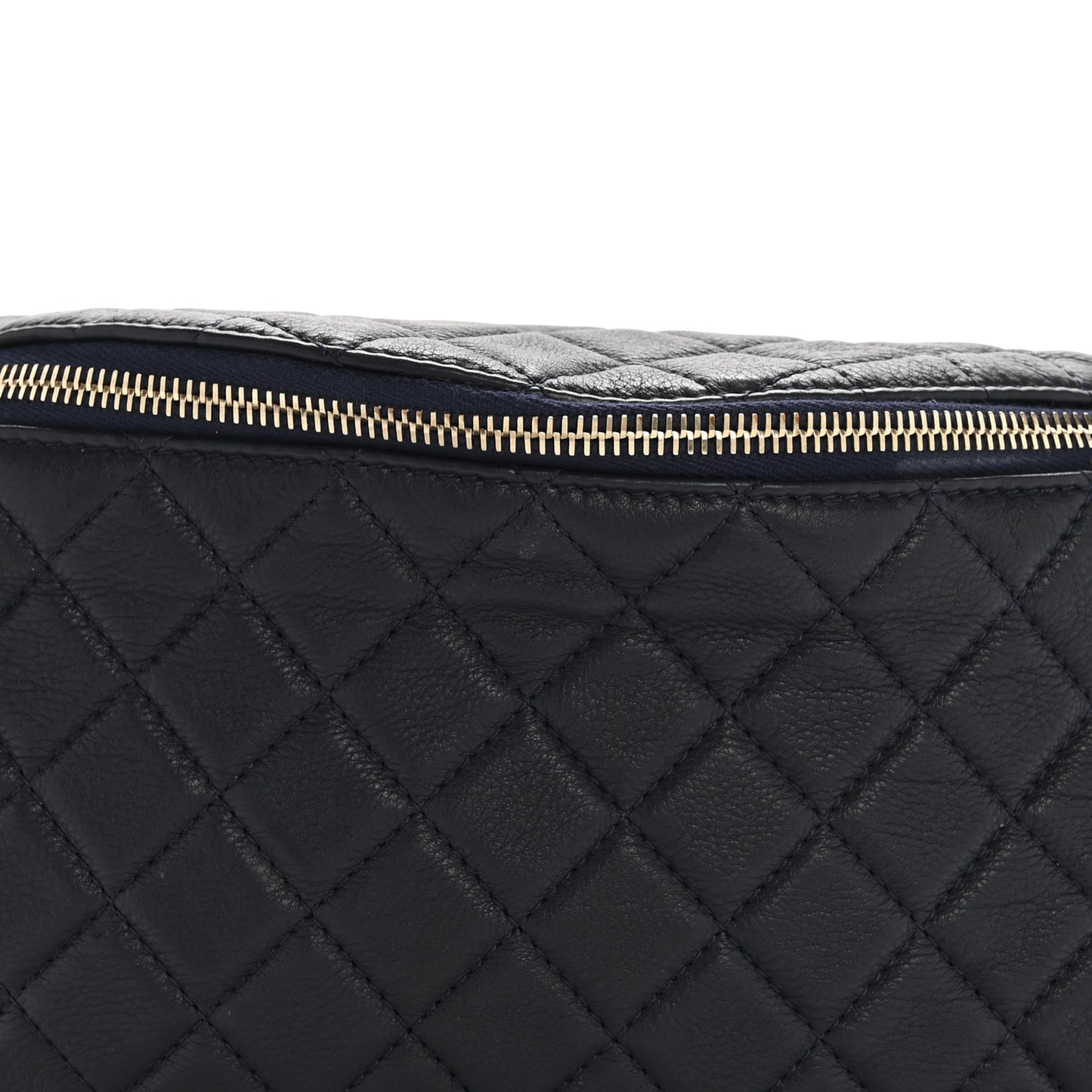 Calfskin Quilted Banane Waist Bag Fanny Pack Navy
