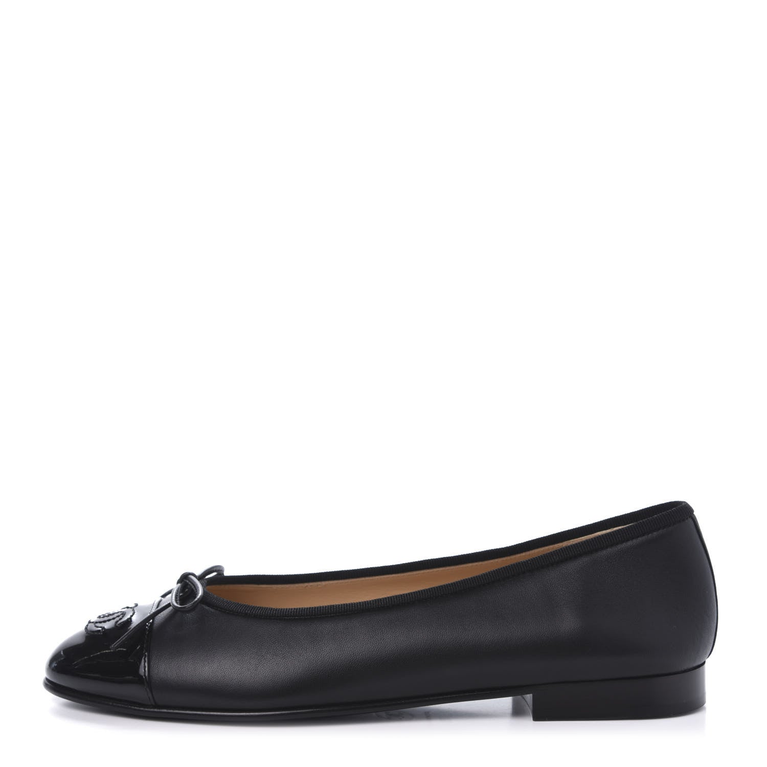 Chanel Lambskin Patent Cap Toe Ballerina Flats 38 Black 1 of 9