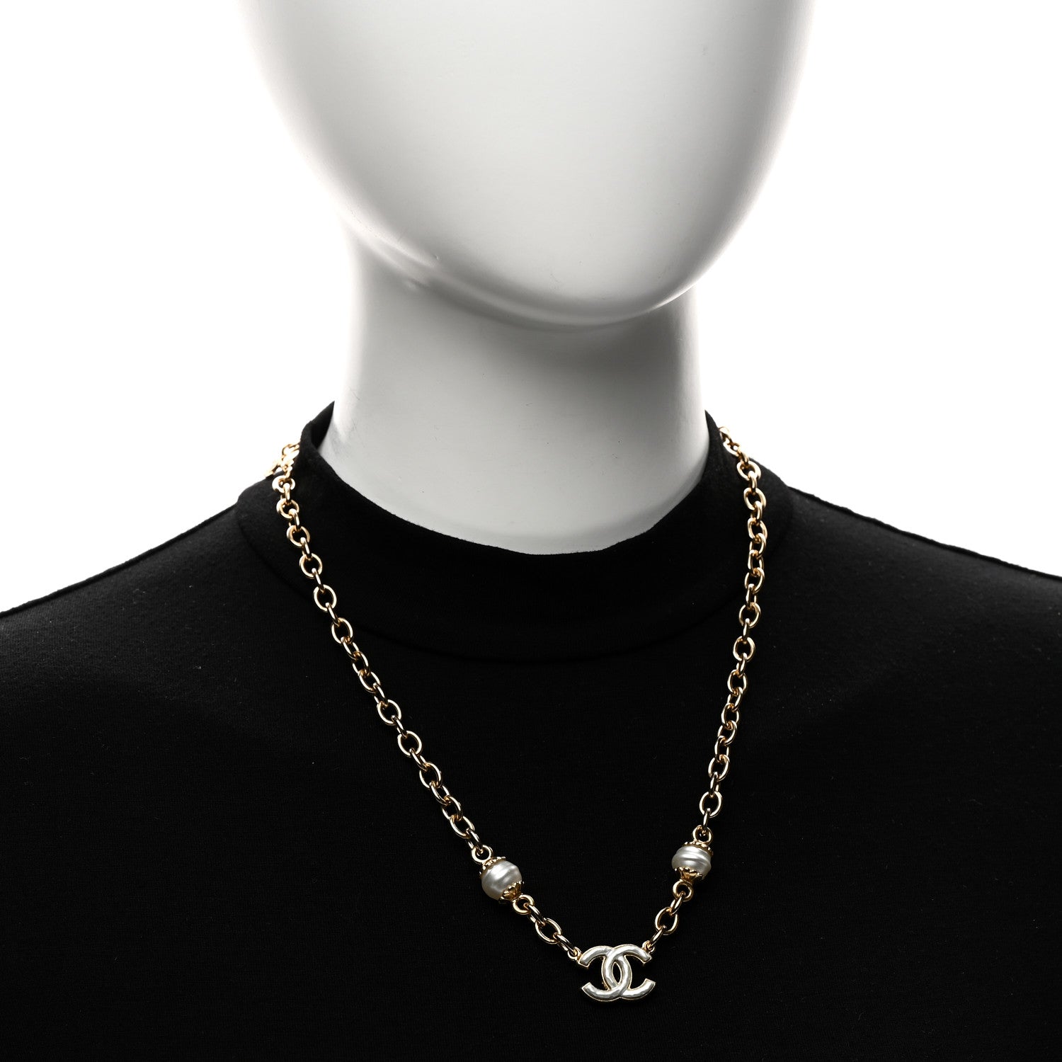 Chanel Metal Enamel CC Necklace Gold White 2 of 5