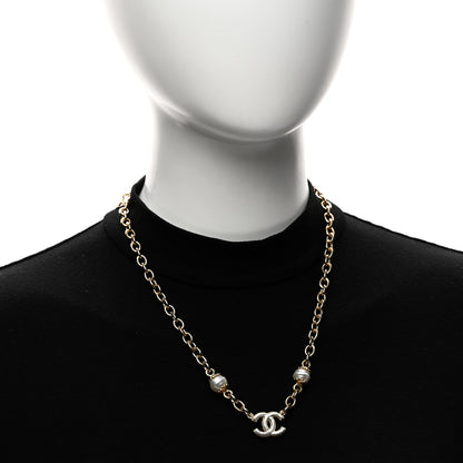 Chanel Metal Enamel CC Necklace Gold White 2 of 5