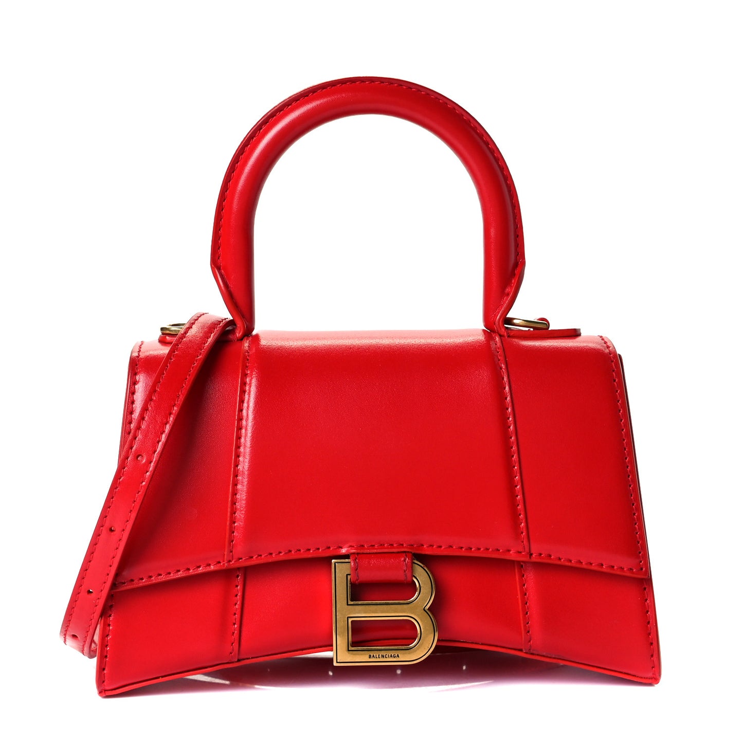 Shiny Box Calfskin Hourglass Top Handle Bag XS Bright Red