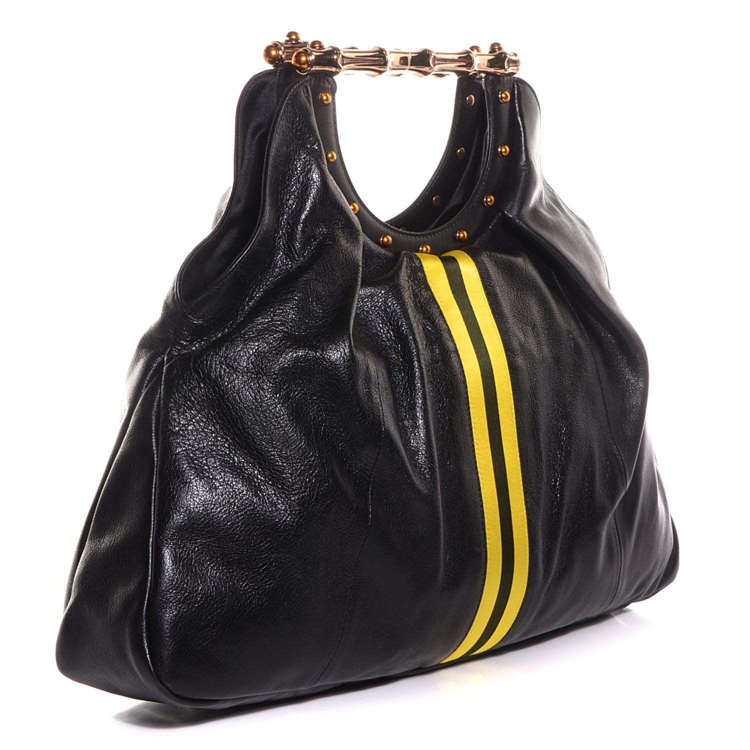 Gucci Leather Metal Bamboo Striped Tote Black 3 of 7