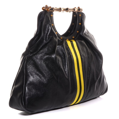 Gucci Leather Metal Bamboo Striped Tote Black 3 of 7