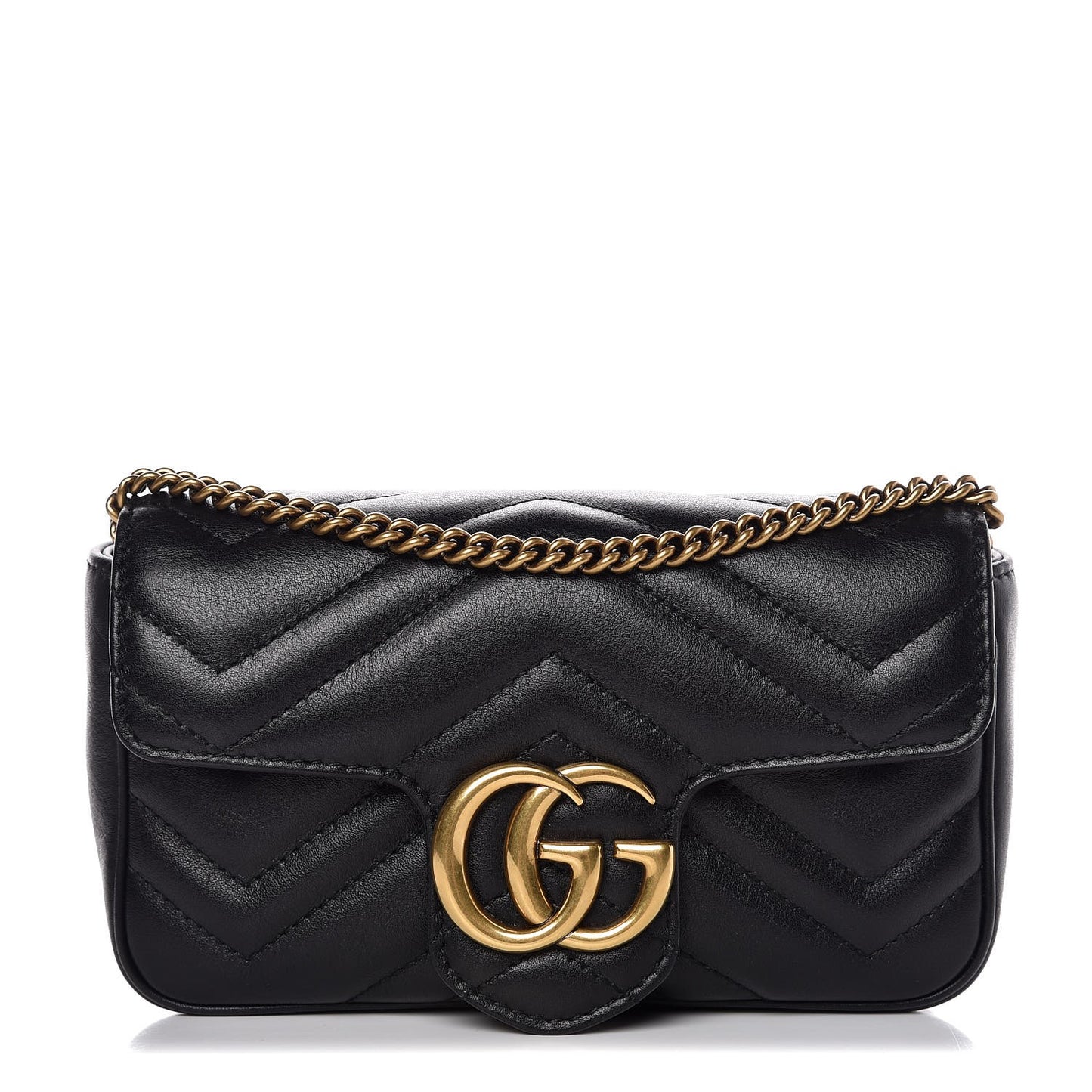 Calfskin Matelasse Super Mini GG Marmont Shoulder Bag Black