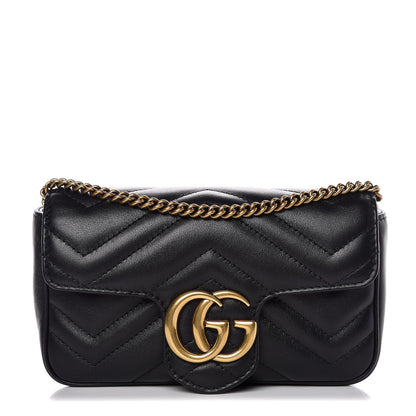 Gucci Calfskin Matelasse Super Mini GG Marmont Shoulder Bag Black 1 of 8