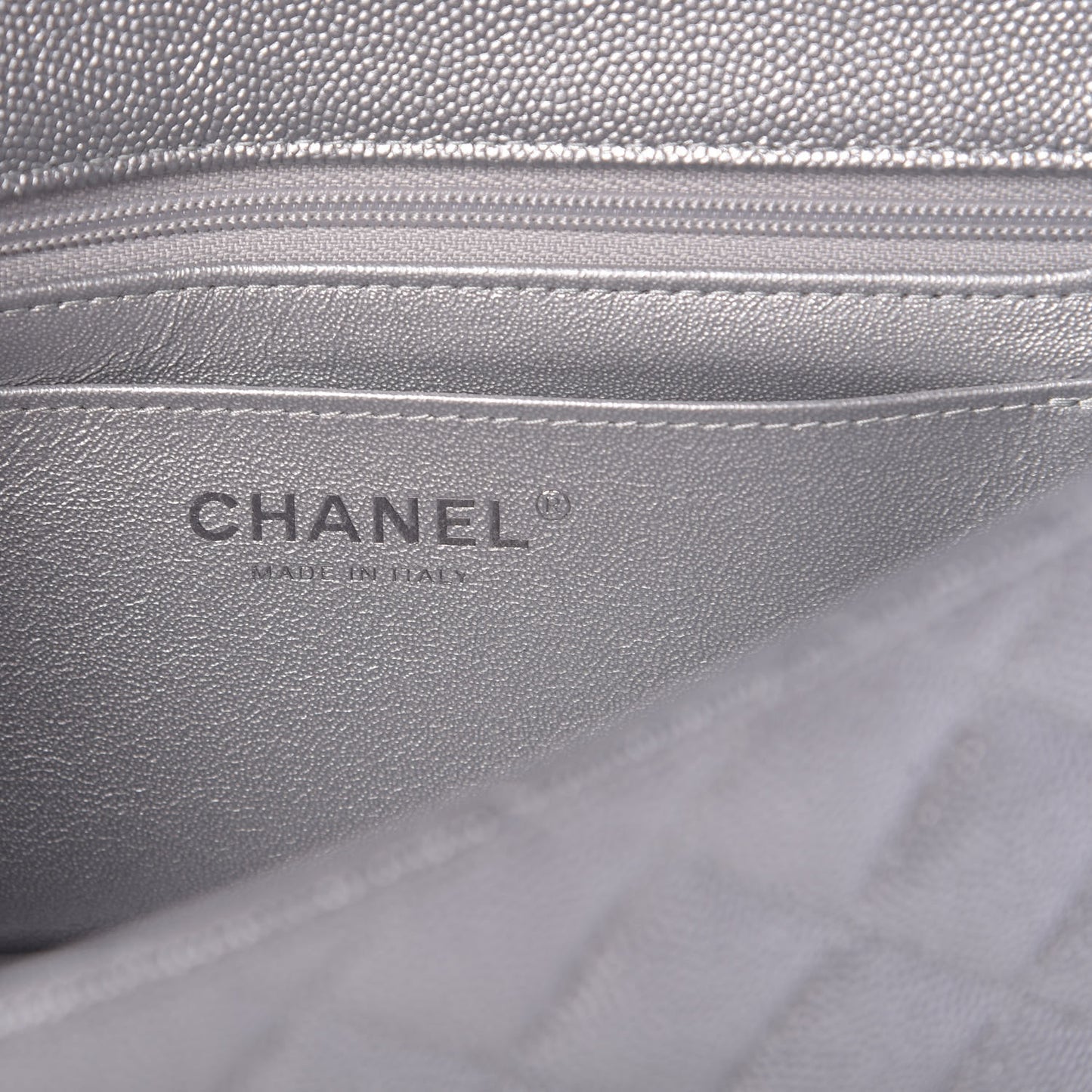 Metallic Caviar Quilted Mini Top Handle Rectangular Flap Silver