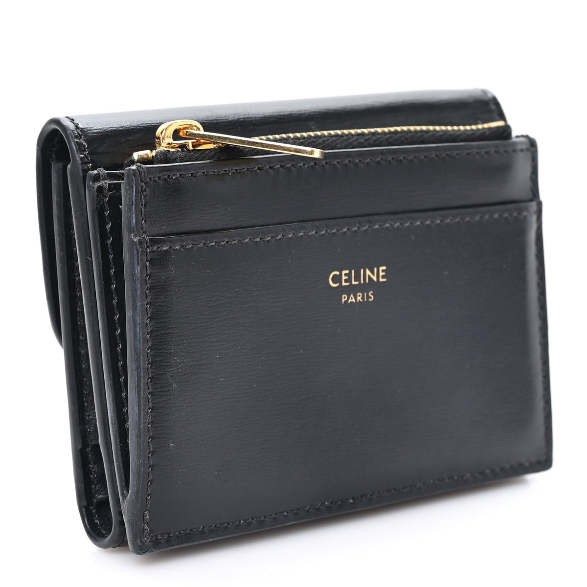 Calfskin Compact Triomphe Wallet With Coin Purse Black