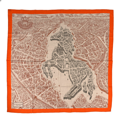 Hermes Cashmere Silk La Cite Cavaliere Shawl 140 Orange Naturel Brun 1 of 3