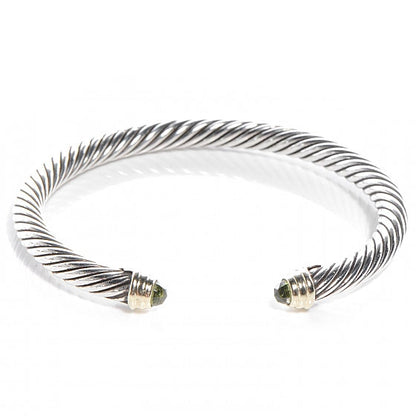 David Yurman Sterling Silver 14K Yellow Gold Peridot 5mm Cable Classics Bracelet 1 of 6