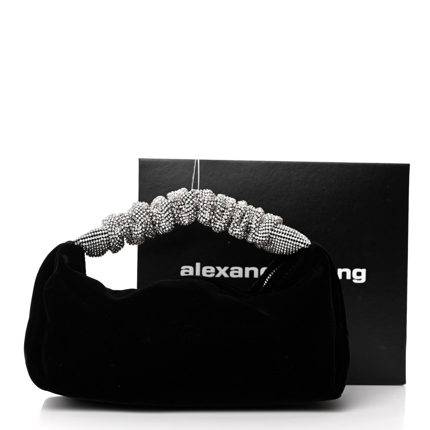 Alexander Wang Velvet Crystal Rhinestone Mini Scrunchie Bag Black Silver 2 of 10