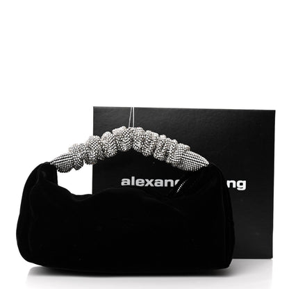 Alexander Wang Velvet Crystal Rhinestone Mini Scrunchie Bag Black Silver 2 of 10