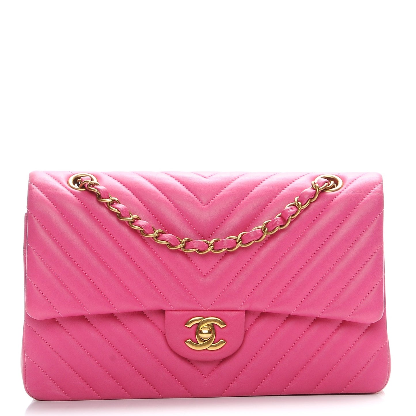 Lambskin Chevron Quilted Medium Double Flap Pink