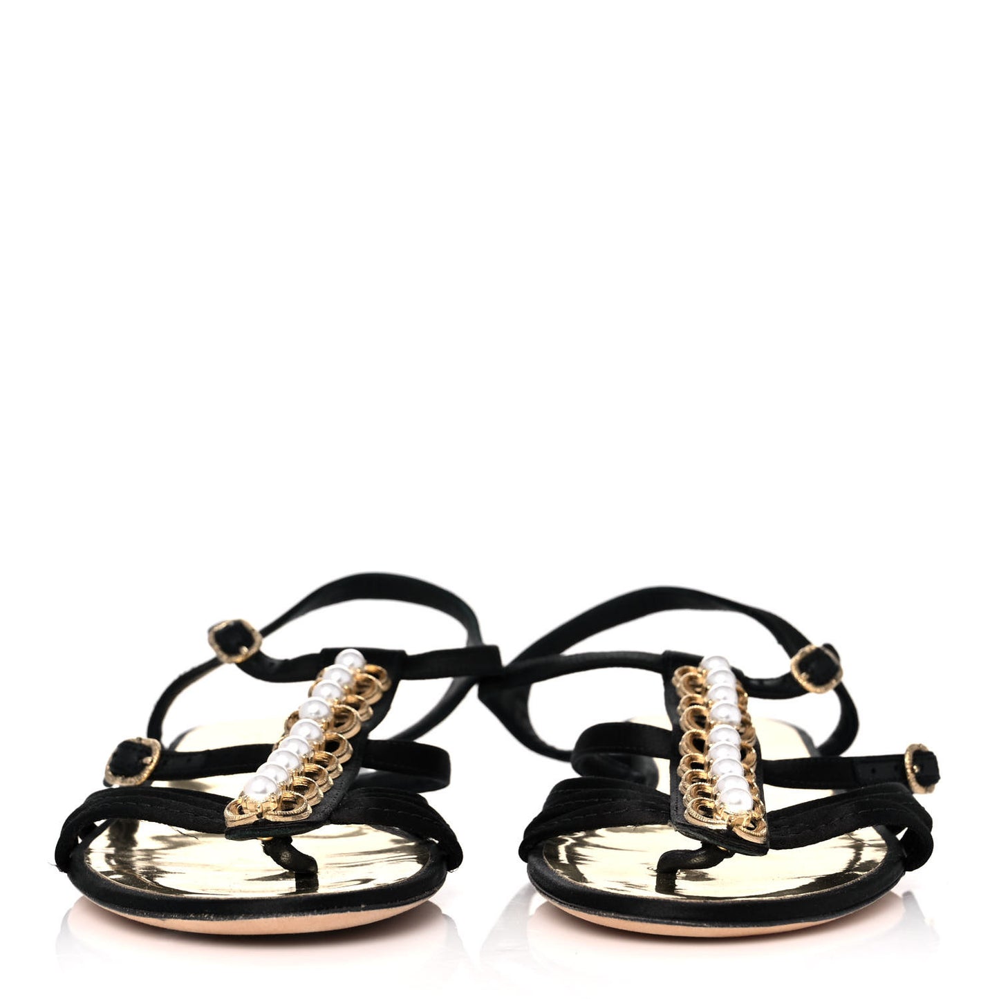 Satin Pearl Thong Sandals 40 Black