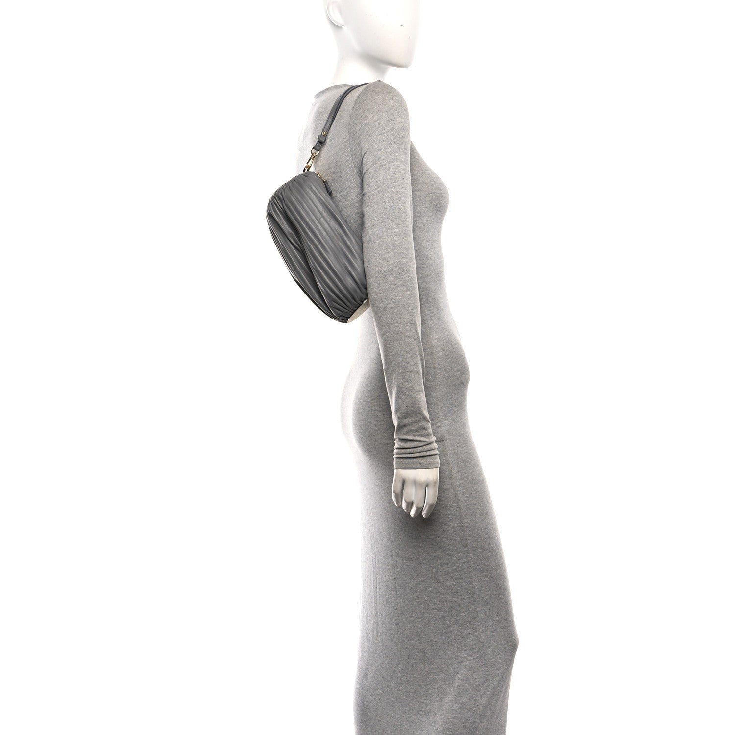 Loewe Lambskin Pleated Bracelet Pouch Shoulder Bag Asphalt Grey 2 of 9