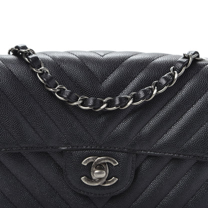 Chanel Iridescent Caviar Chevron Quilted Mini Rectangular Flap Black 9 of 10