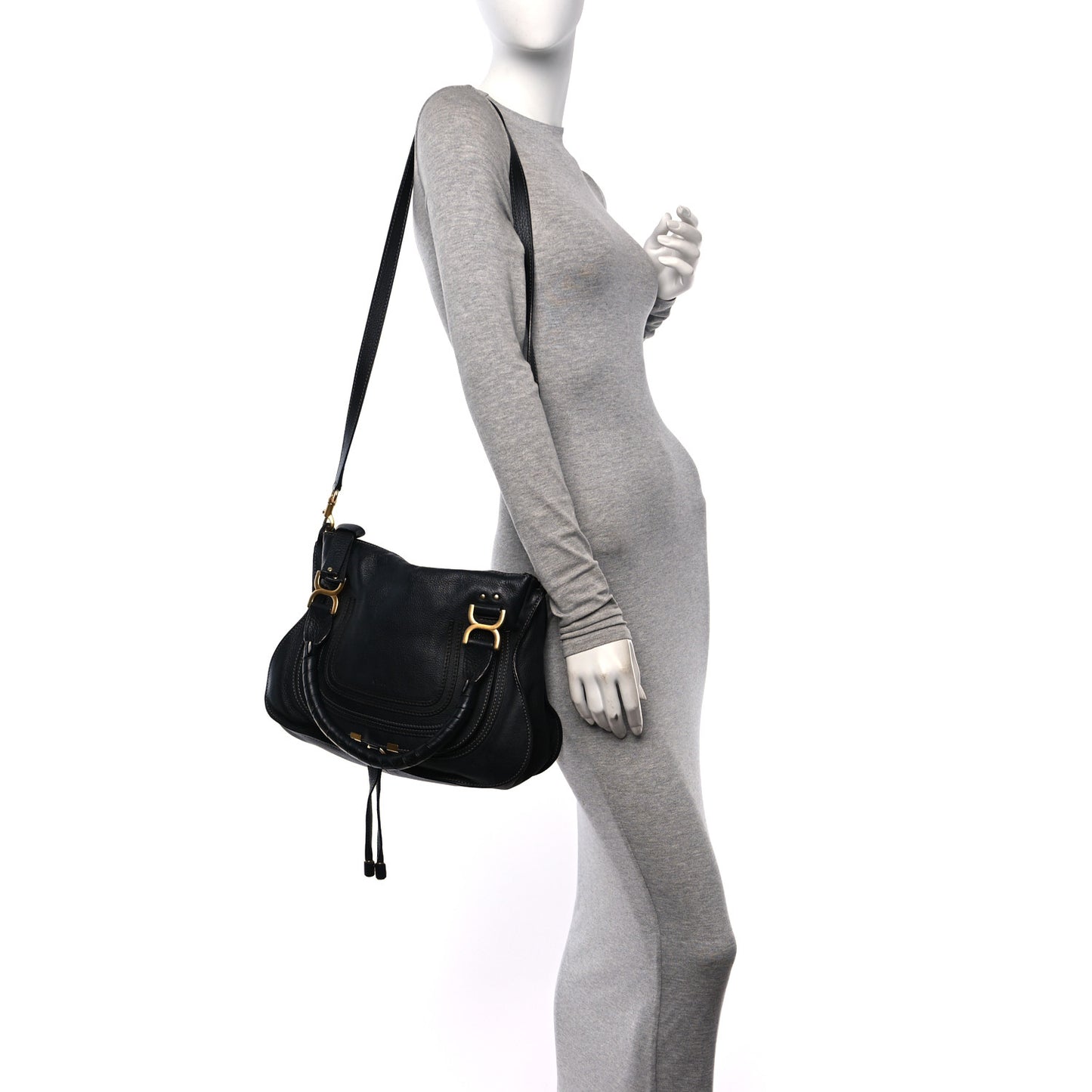 Calfskin Medium Marcie Satchel Black