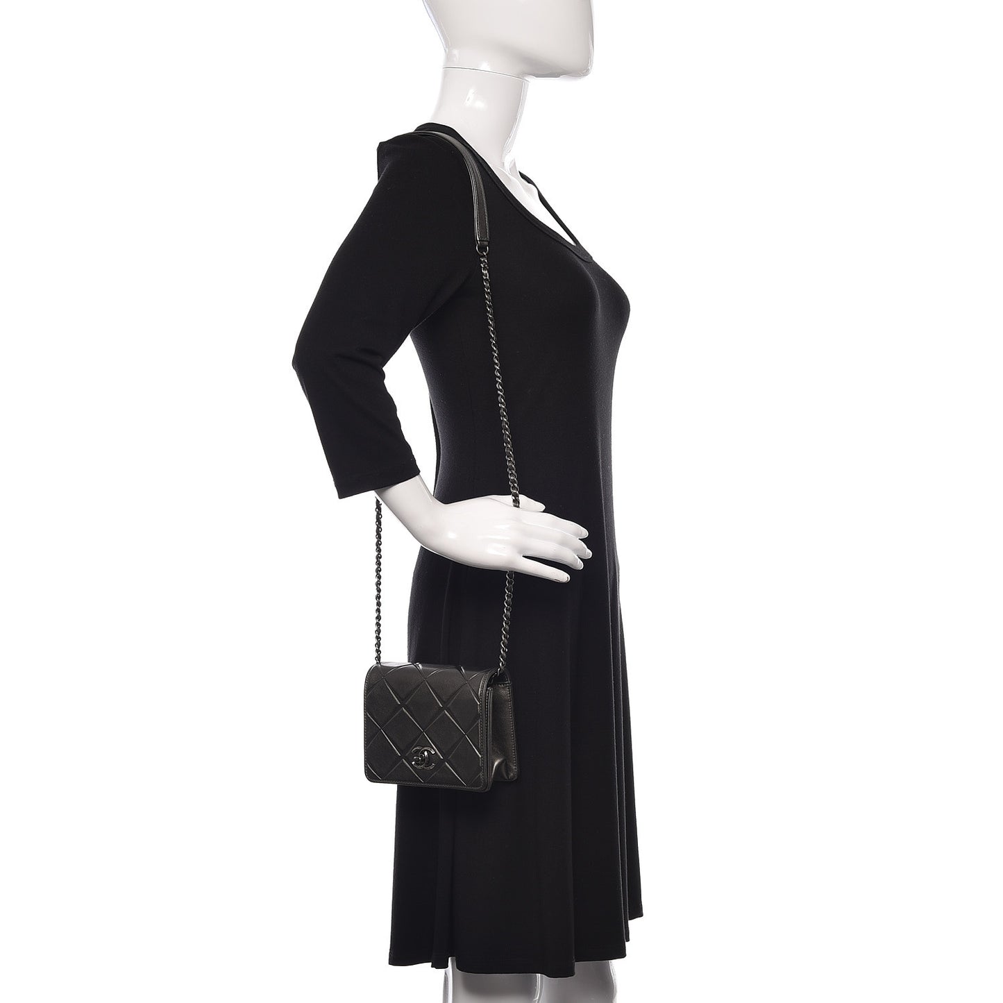 Metallic Calfskin Mini Propeller Flap Charcoal