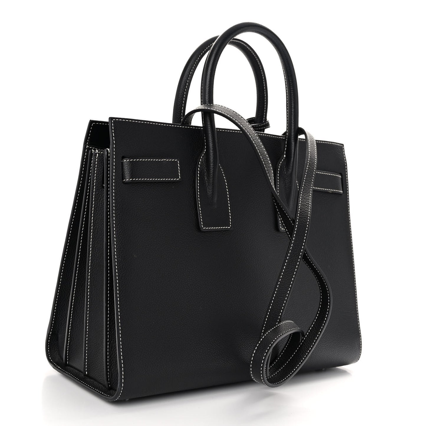 Grained Calfskin Topstitch Small Sac De Jour Black Porcelain