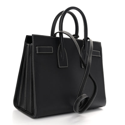 Saint Laurent Grained Calfskin Topstitch Small Sac De Jour Black Porcelain 3 of 11
