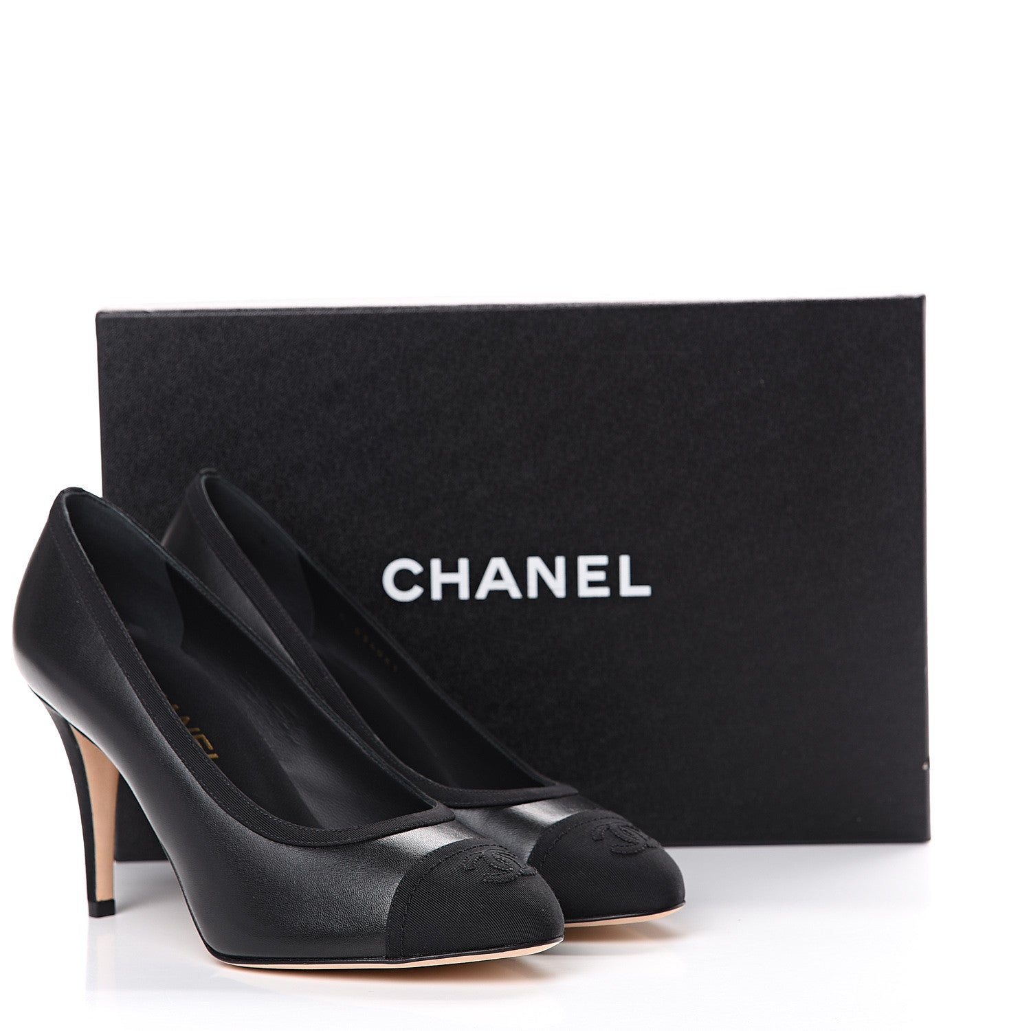 Chanel Lambskin Grosgrain Cap Toe CC Pumps 38 Black 8 of 8