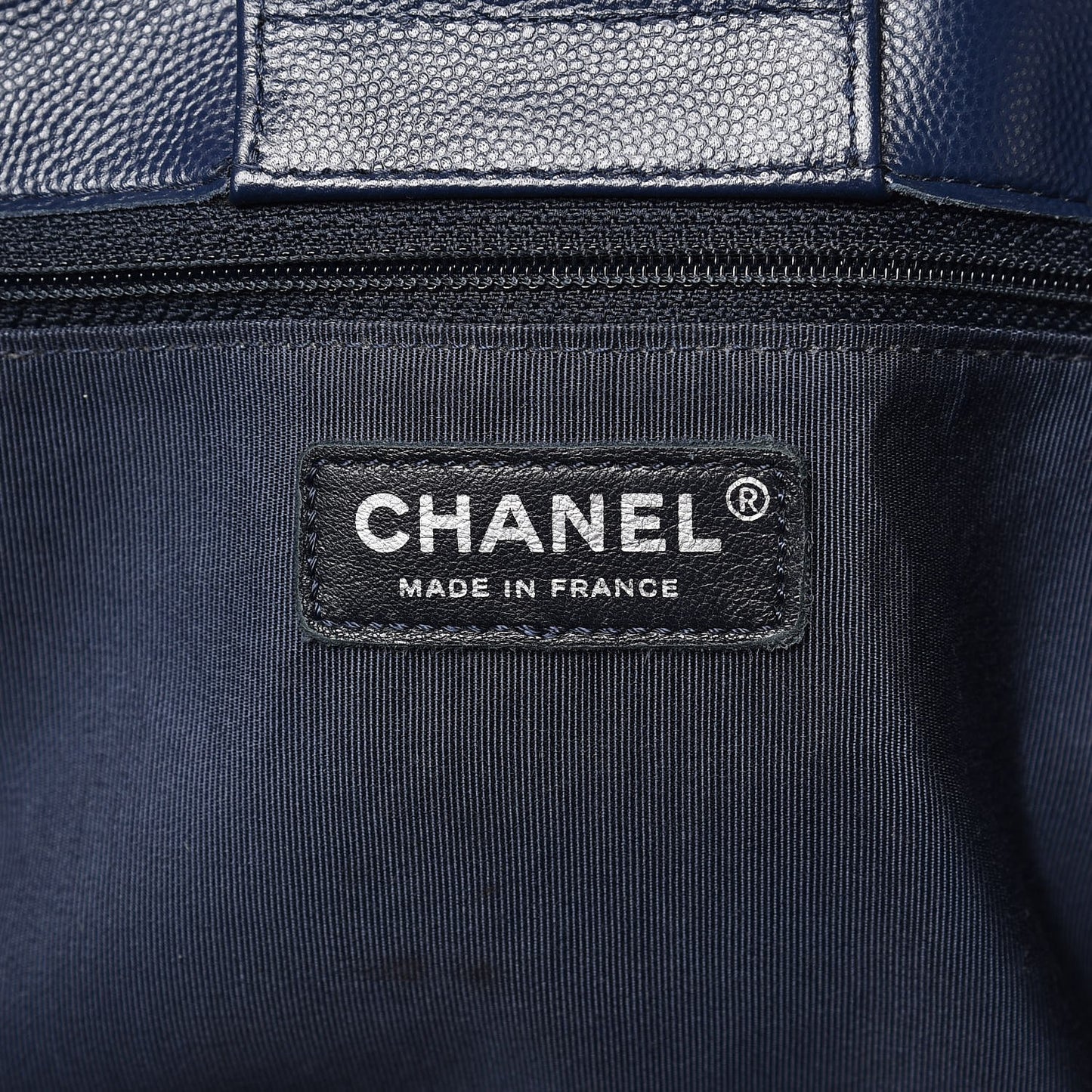 Caviar Chevron Quilted Timeless Tote Navy
