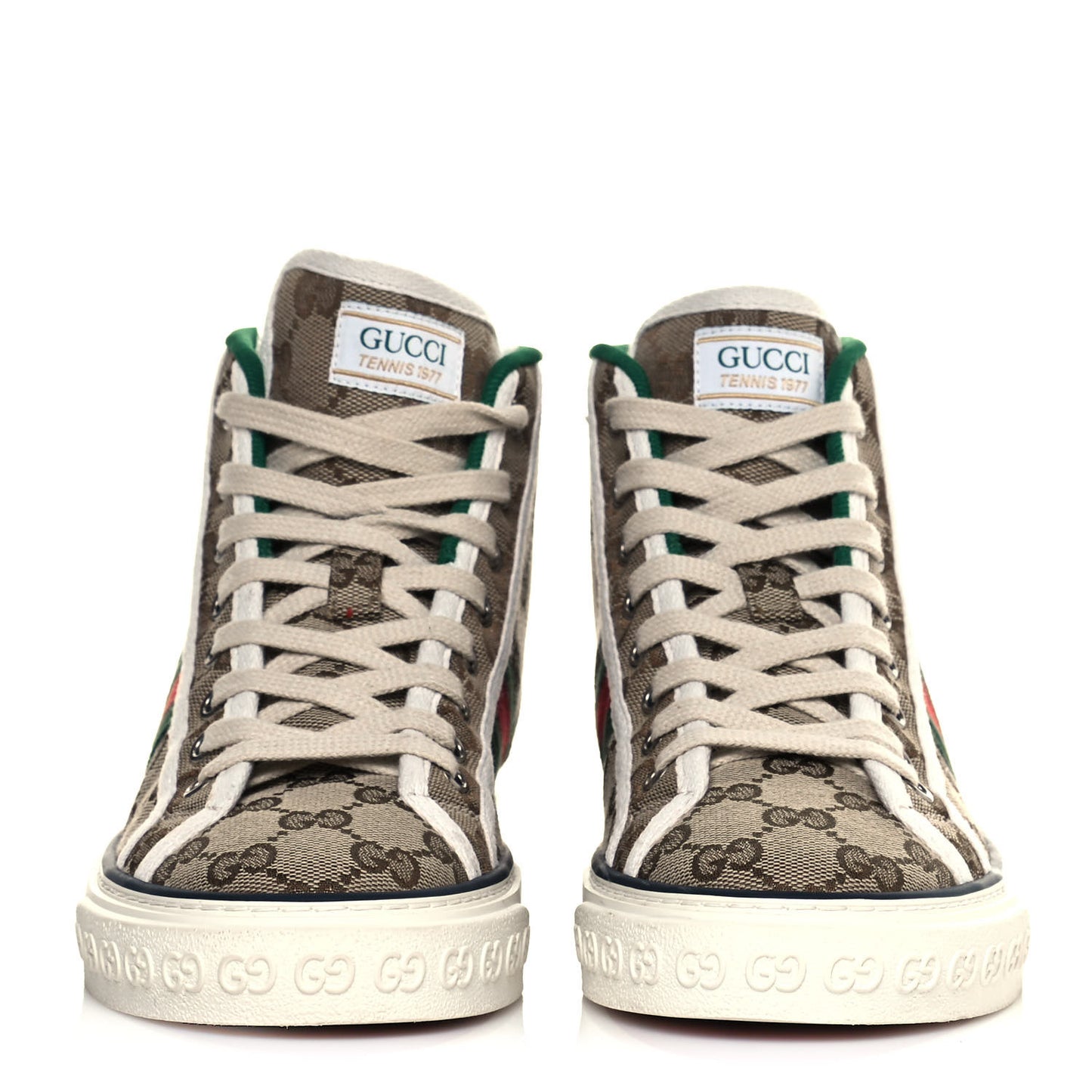 GG Monogram Web Womens 1977 Tennis High Top Sneakers 37 Beige Ebony Mystic White