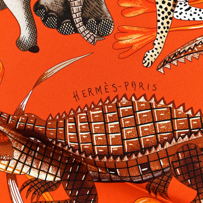 Hermes Silk La Marche Du Zambeze Scarf 90 Orange Brun Caramel 2 of 5