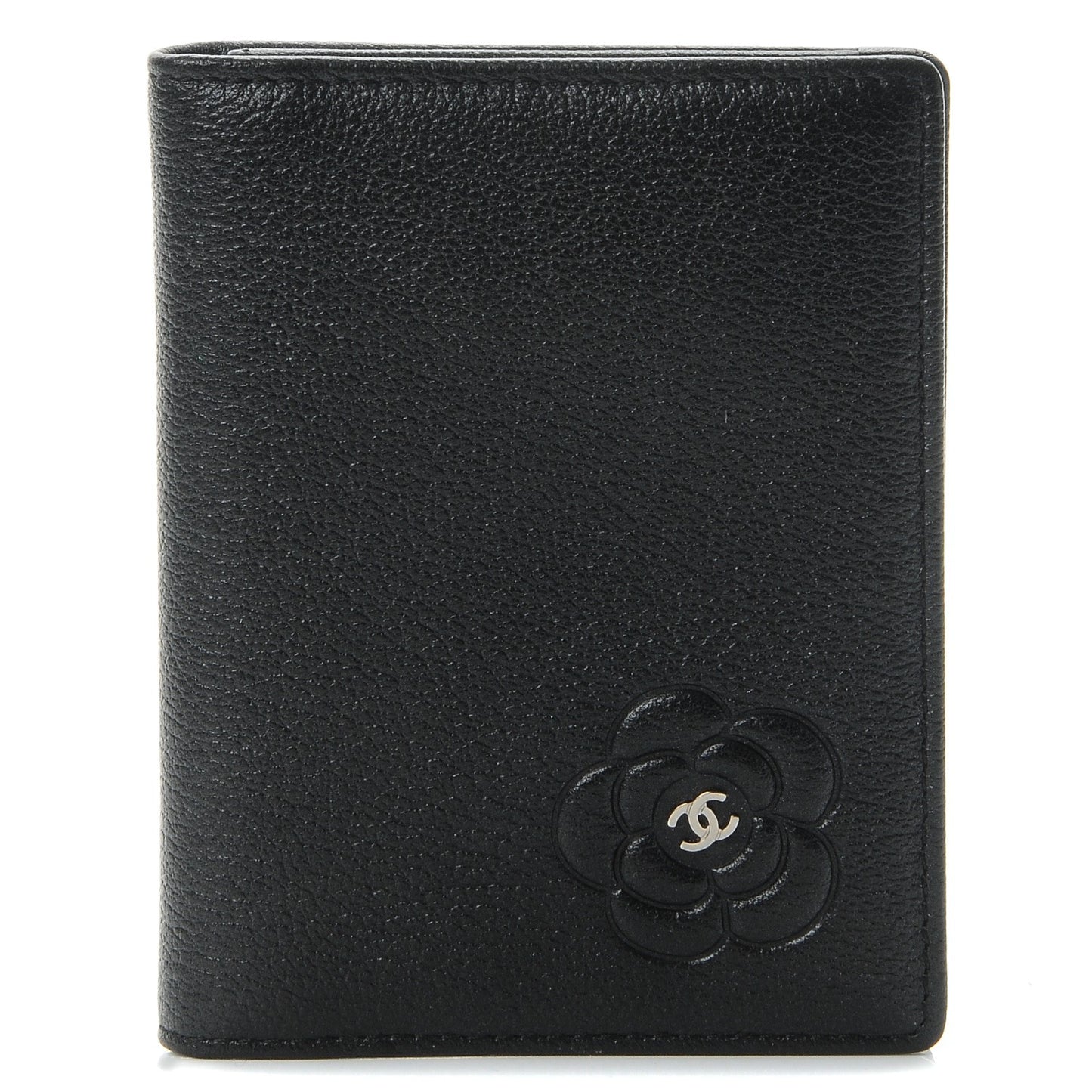 Goatskin Camellia Card Holder Wallet Black