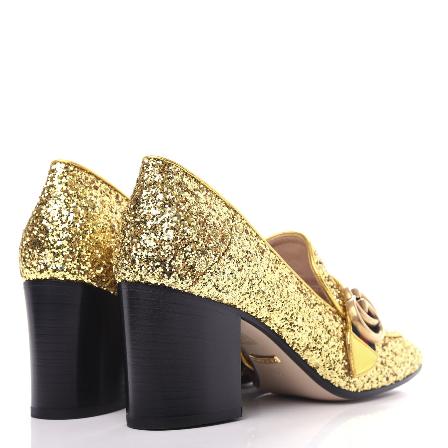 Glitter Nappa Web Peyton 75mm Loafer Pumps 37 Oro Vecchio