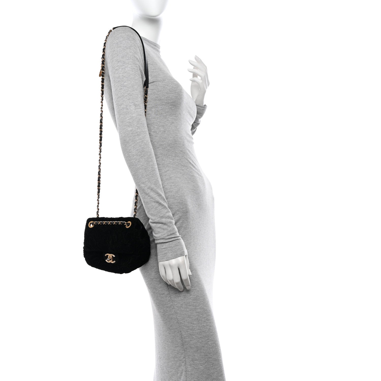 Chanel Velvet Camellia Embossed Mini Square Flap Black 2 of 12