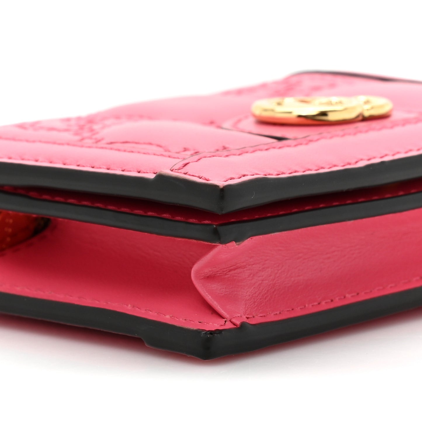 Calfskin GG Matelasse Card Case Wallet Rhodamine Pink