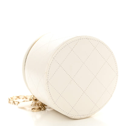 Chanel Lambskin Quilted Round Small Vanity Case With Chain White Black 4 of 11