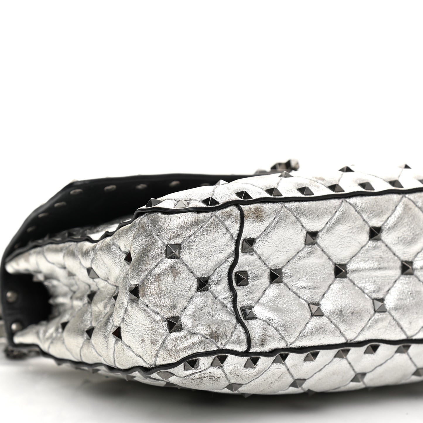 Metallic Lambskin Medium Star Rockstud Spike Shoulder Bag Silver