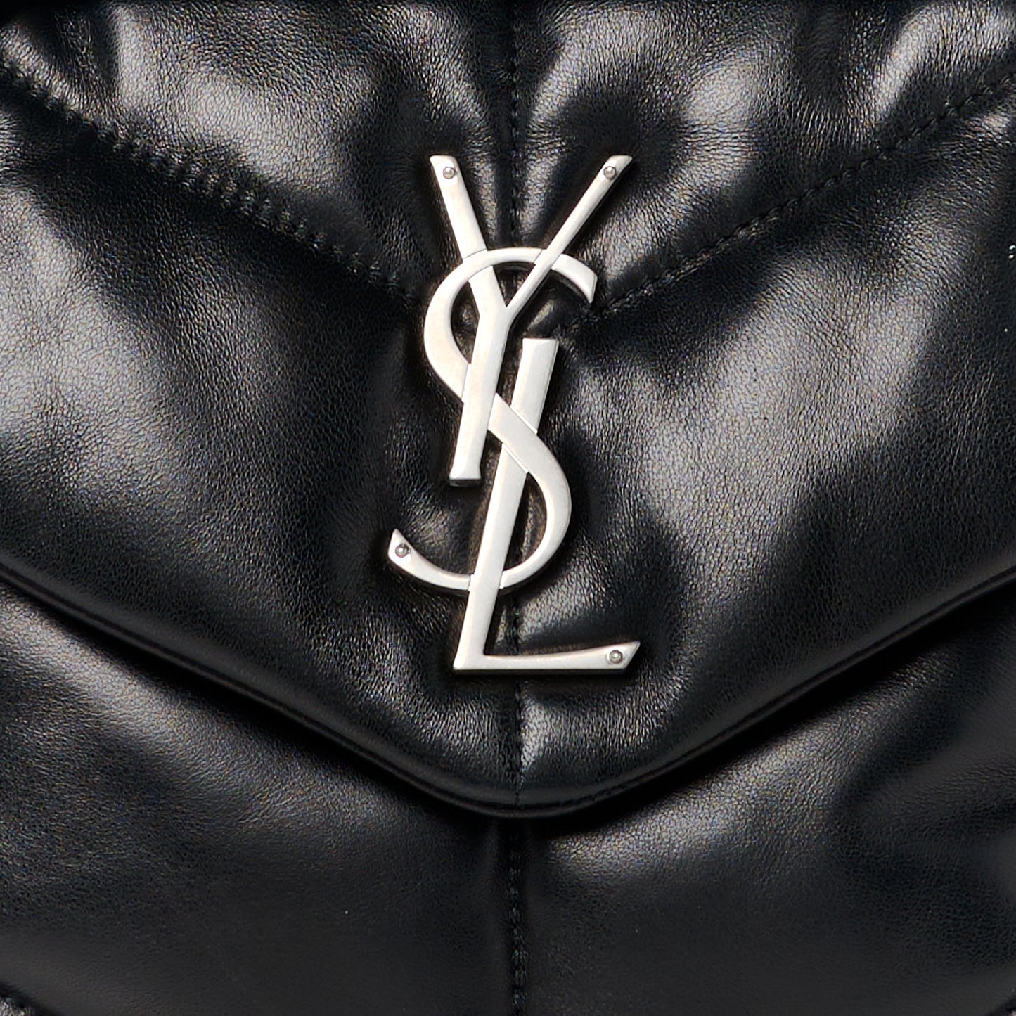 Lambskin Quilted Medium Loulou Puffer Monogram Chain Satchel Black