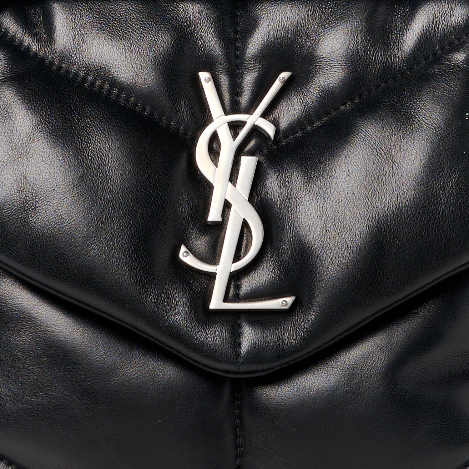 Saint Laurent Lambskin Quilted Medium Loulou Puffer Monogram Chain Satchel Black 8 of 10