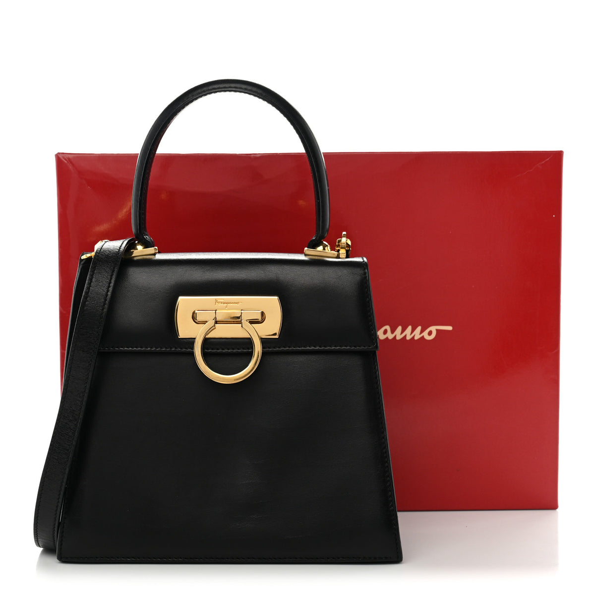 Salvatore Ferragamo Brushed Off Calfskin Small Iconic Top Handle Black 13 of 13