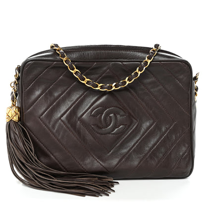 Chanel Lambskin Chevron Quilted Tassel Camera Case Brown 1 of 11