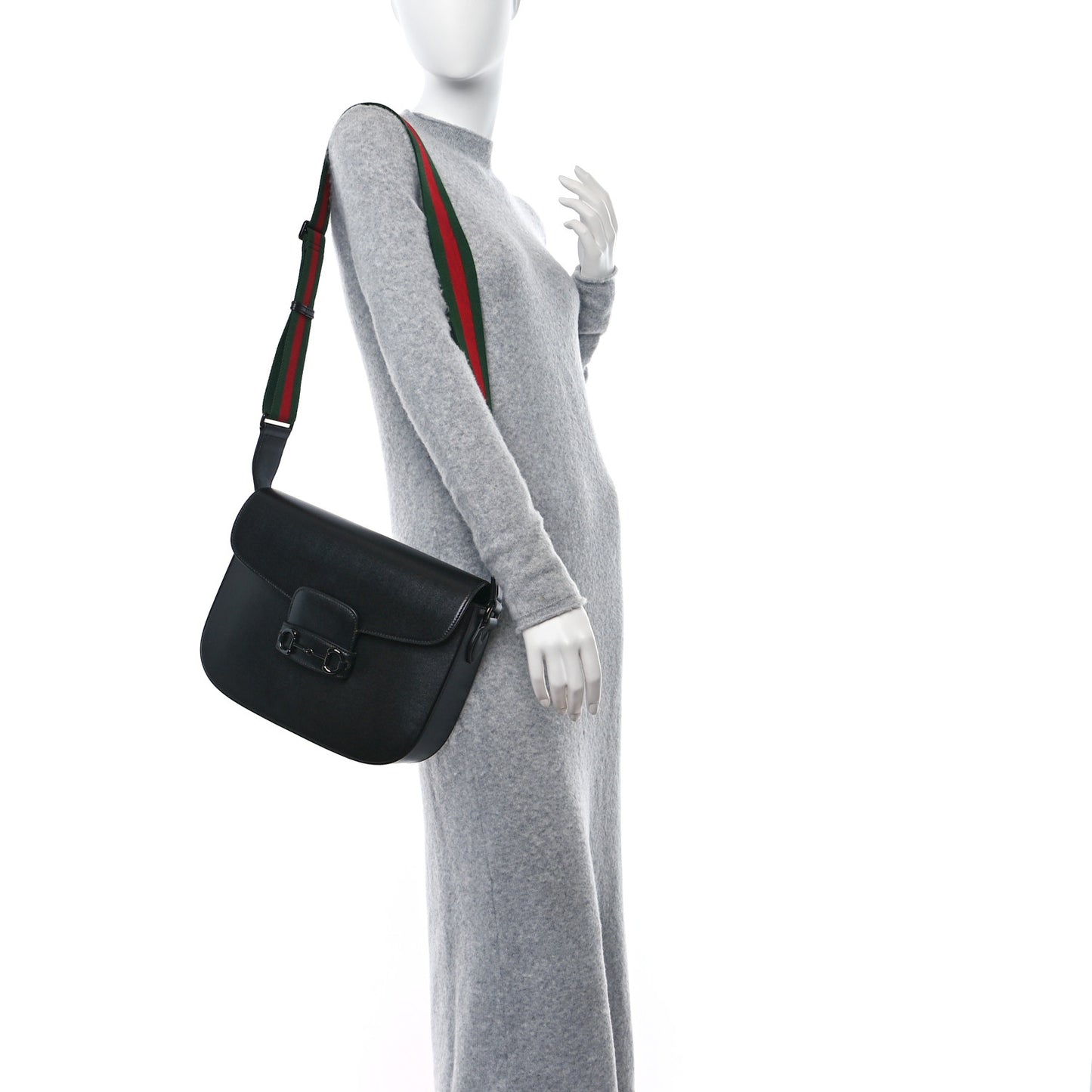 Azalea Calfskin Web Monochrome Horsebit 1955 Shoulder Bag Black