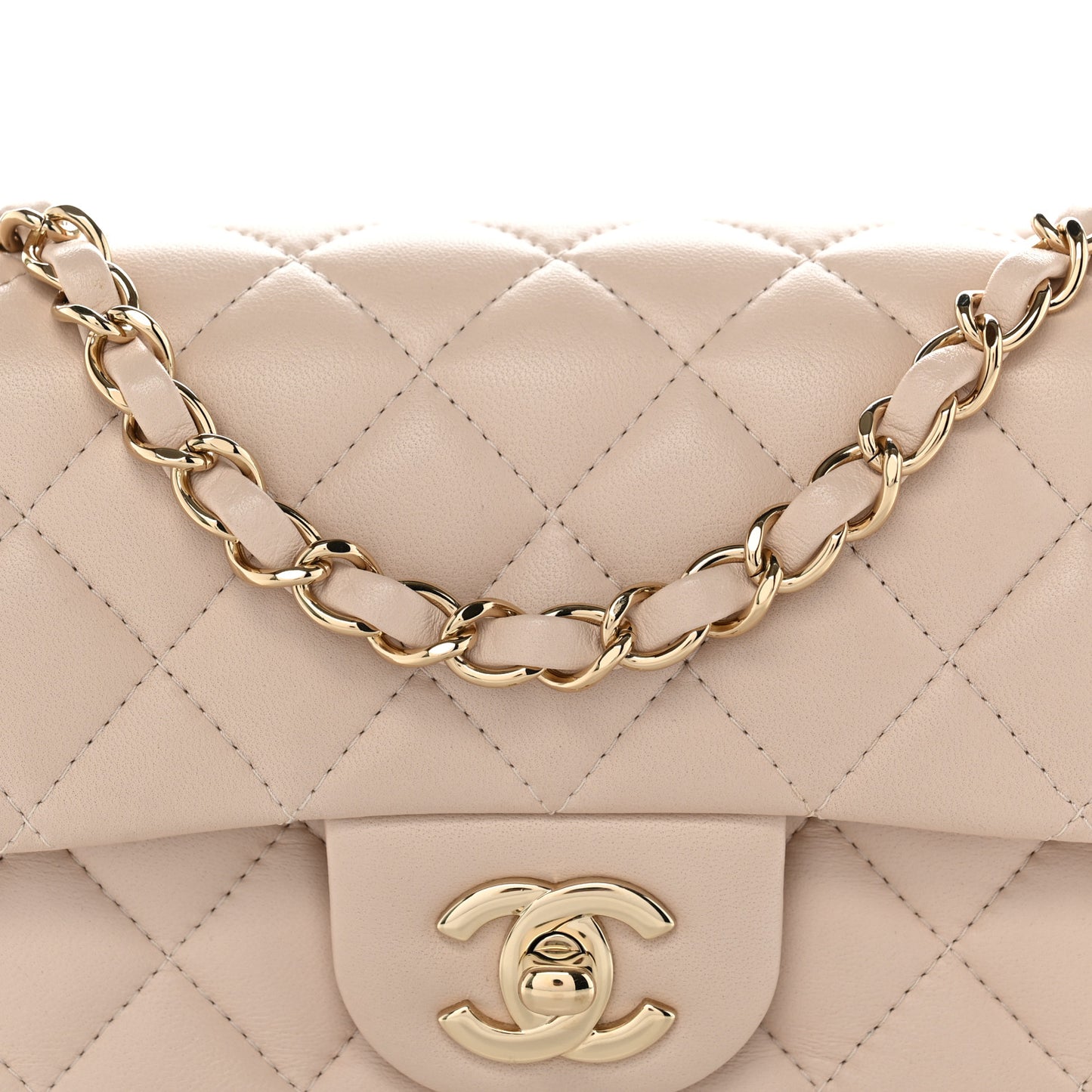 Lambskin Quilted Mini Rectangular Flap Light Beige
