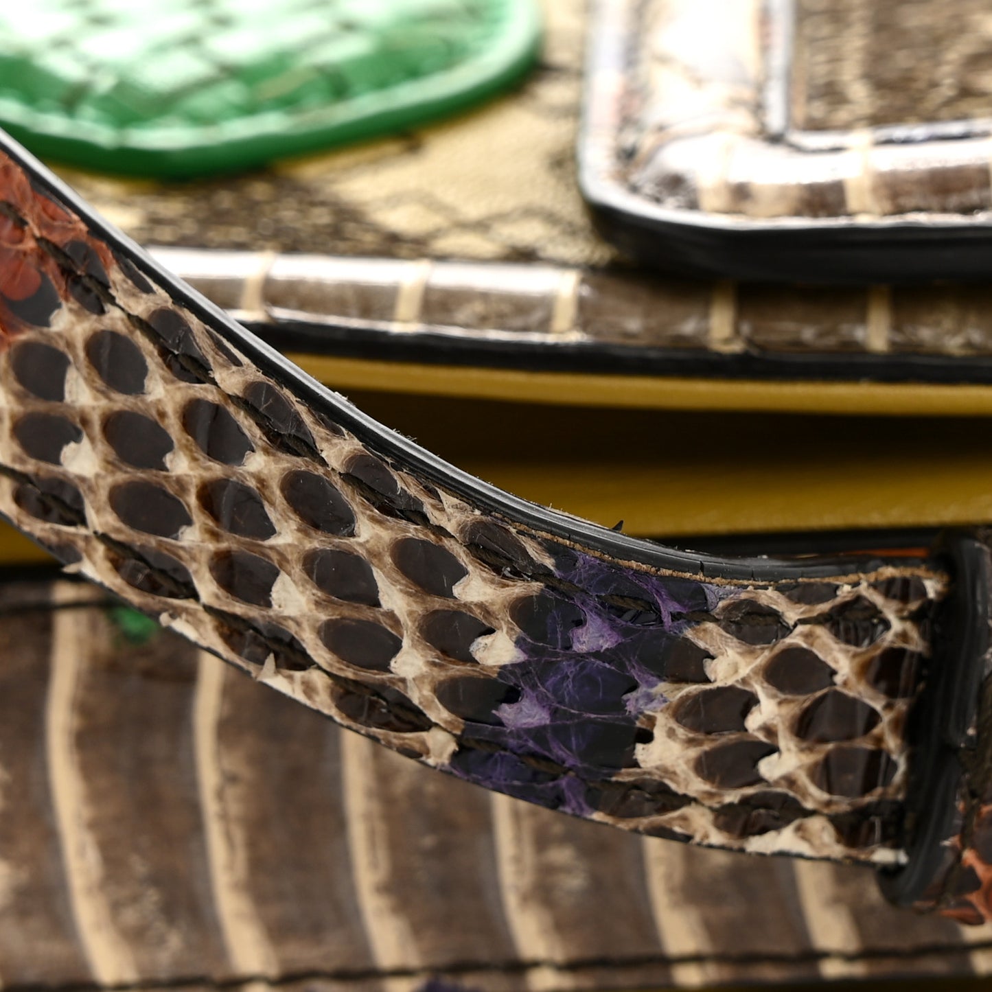 Lambskin Snakeskin Irish Madras Intrecciato Rialto Shoulder Bag Brown Green Multicolor