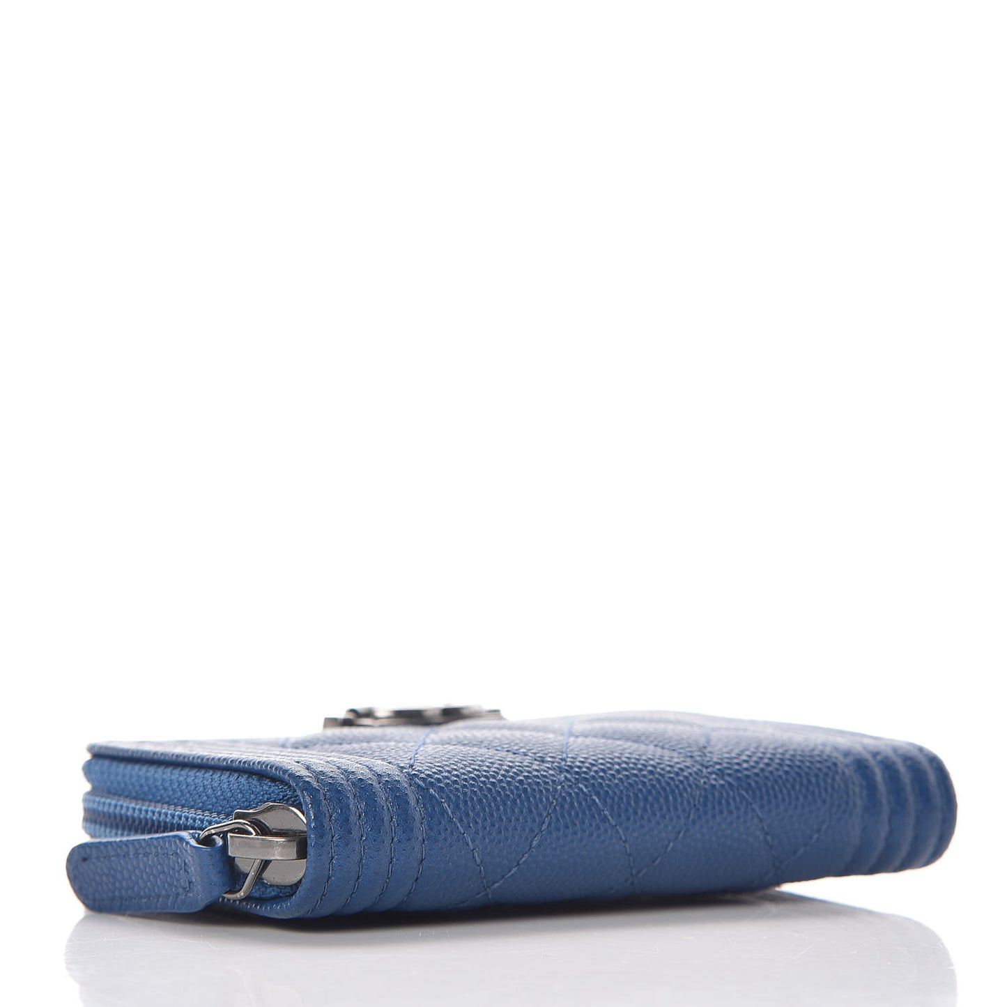Caviar Quilted Boy Zip Around Coin Purse Wallet Dark Blue