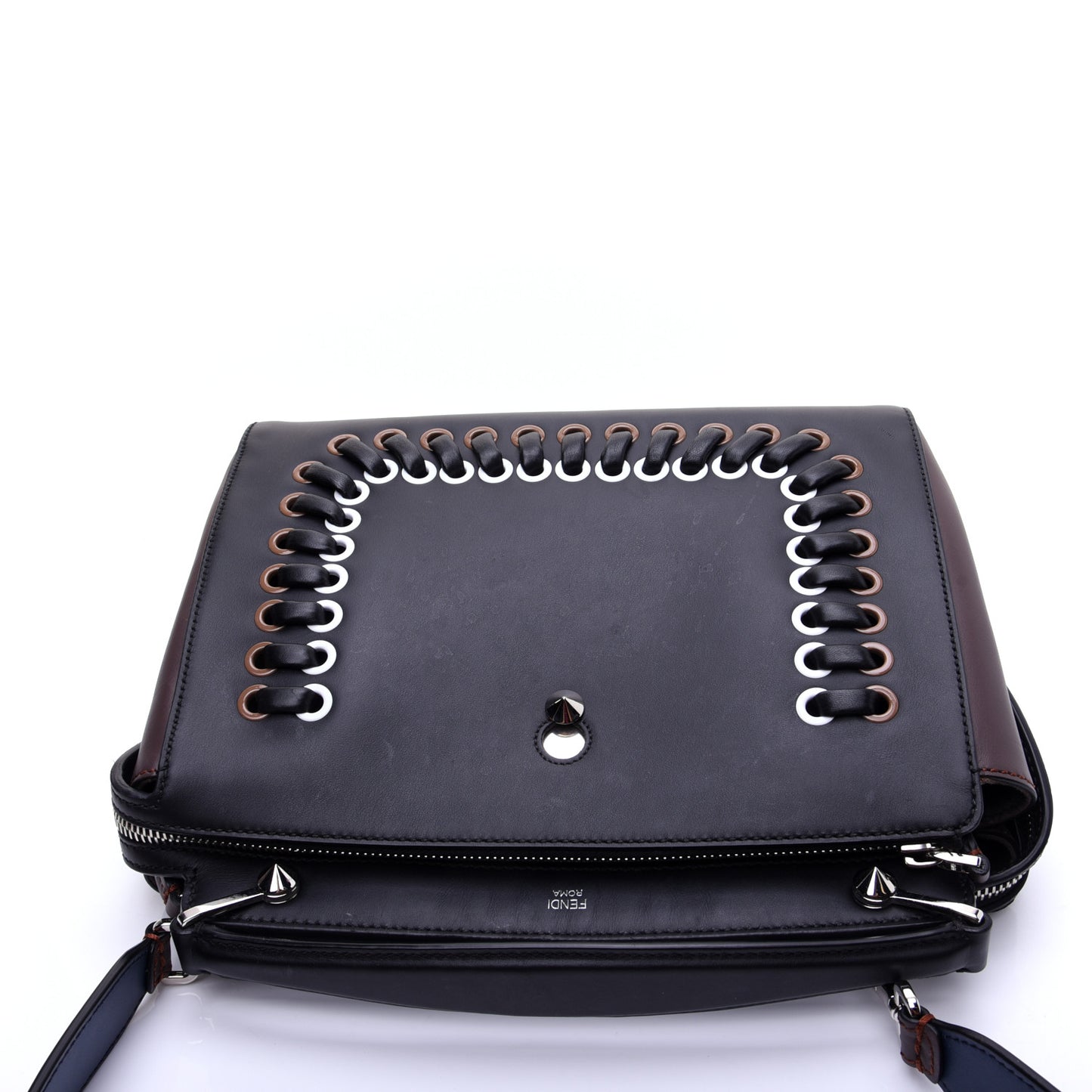 Vitello Baltico Shiny Nappa Lace Up DotCom Satchel Black Moresco Multicolor