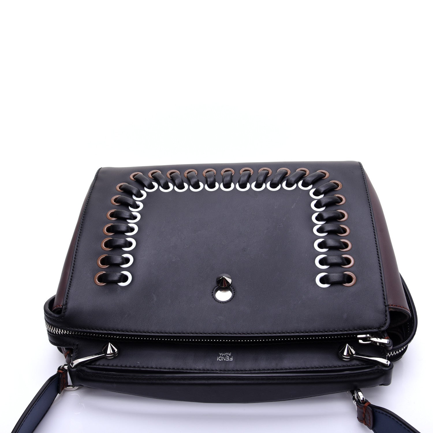 Fendi Vitello Baltico Shiny Nappa Lace Up DotCom Satchel Black Moresco Multicolor 10 of 15