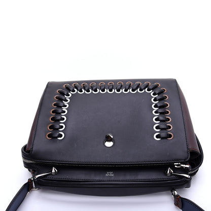 Fendi Vitello Baltico Shiny Nappa Lace Up DotCom Satchel Black Moresco Multicolor 10 of 15